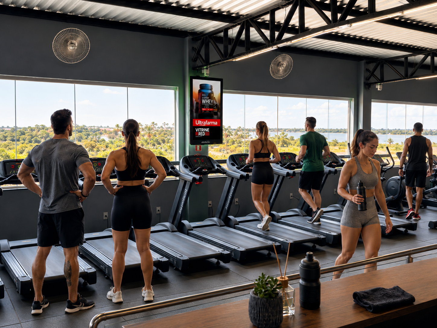 Academia com tela digital da Loop Mídia em operação