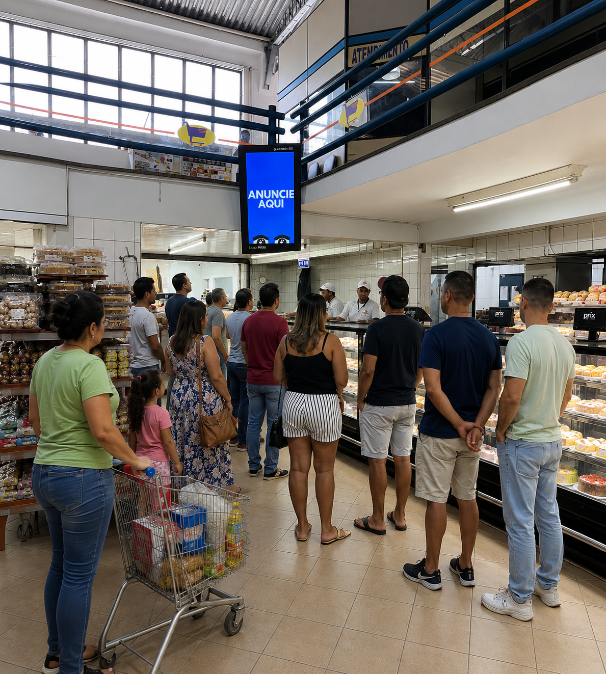 Padaria com tela digital da Loop Mídia em operação